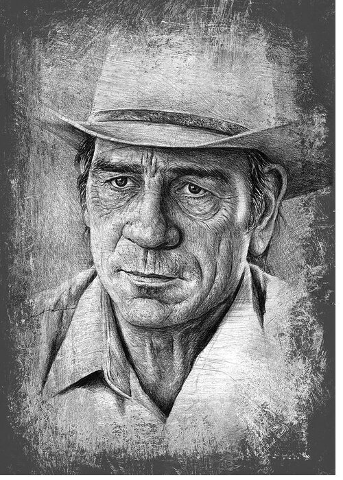 Tommy Lee Jones Greeting Card featuring the drawing Tommy Lee Jones by Andrew Read