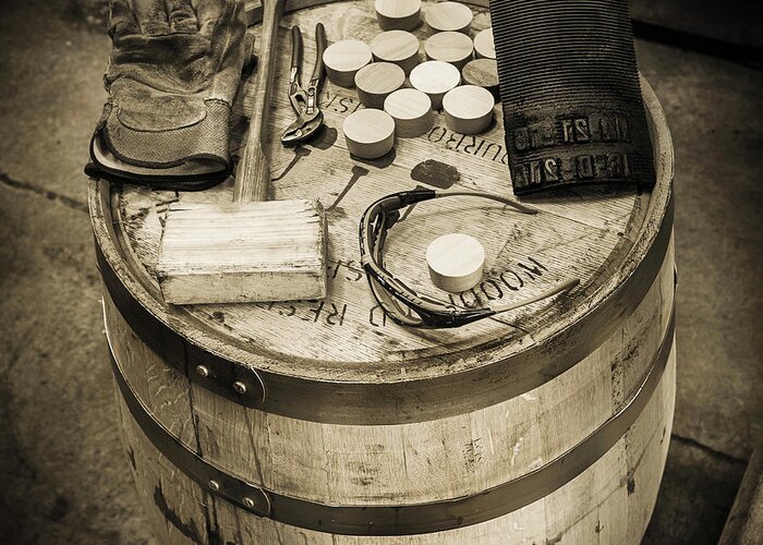 Bourbon Barrel Greeting Card featuring the photograph Tools of the Trade by Karen Varnas
