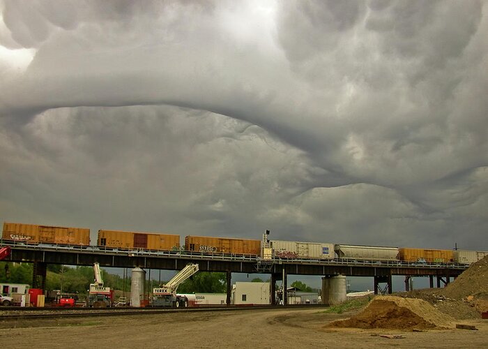 Kansas City Greeting Card featuring the photograph Tornados over Trains by Tim Mulina