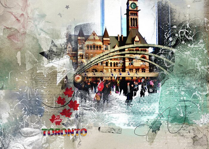 Torontoart Greeting Card featuring the digital art Toronto Skating by Nicky Jameson