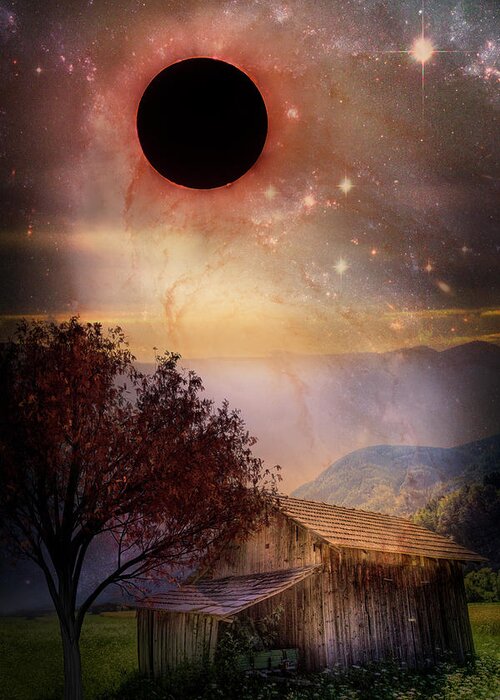 Appalachia Greeting Card featuring the photograph Total Eclipse of the Sun Barn Art by Debra and Dave Vanderlaan