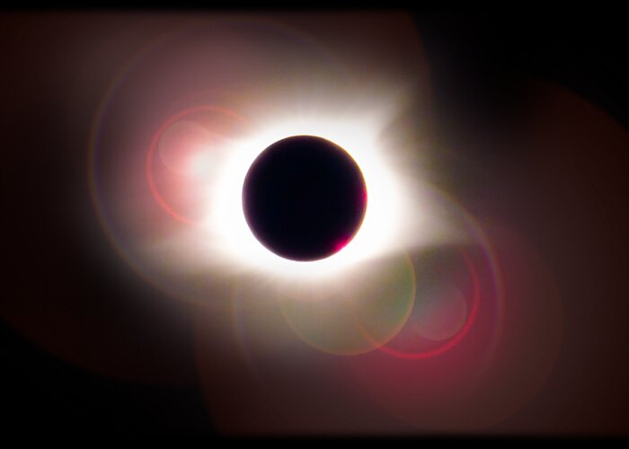Total Greeting Card featuring the photograph Total Eclipse of the Sun T Shirt Art with Solar Flares by Debra and Dave Vanderlaan