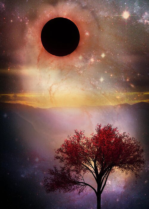 Appalachia Greeting Card featuring the digital art Total Eclipse of the Sun Tree Art by Debra and Dave Vanderlaan