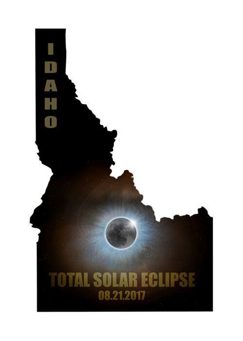 Idaho; State; Solar; Eclipse; Total; Corona; Crown; 2017; August 21st; Event; Full; Moon; Celestial; Space; Astrology; Astronomy; Sky; Lunar; Clouds; Outline; Map; Night; Evening; Rise; Moonrise; Weather; Nature; Stormy; Hemisphere; United States; Usa; North America Greeting Card featuring the digital art Total Solar Eclipse in Idaho Map Outline by David Gn