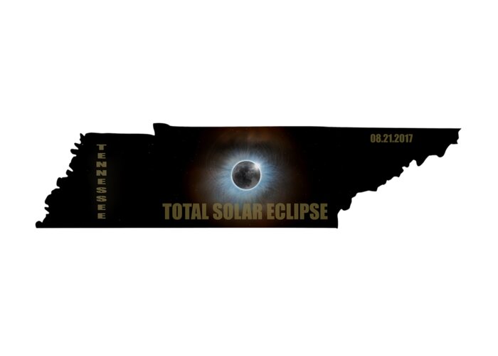 Tennessee; State; Solar; Eclipse; Total; Corona; Crown; 2017; August 21st; Event; Full; Moon; Celestial; Space; Astrology; Astronomy; Sky; Lunar; Clouds; Outline; Map; Night; Evening; Rise; Moonrise; Weather; Nature; Stormy; Hemisphere; United States; Usa; North America Greeting Card featuring the photograph Total Solar Eclipse in Tennessee Map Outline by David Gn