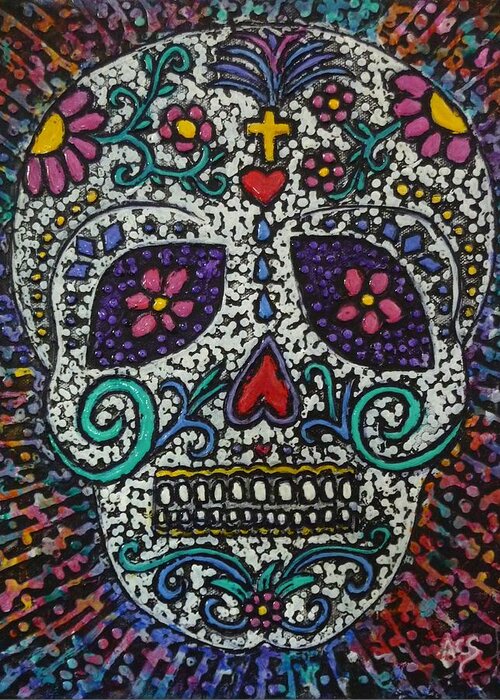 Dia De Los Muertos Greeting Card featuring the painting Touch of Death by Amelie Simmons