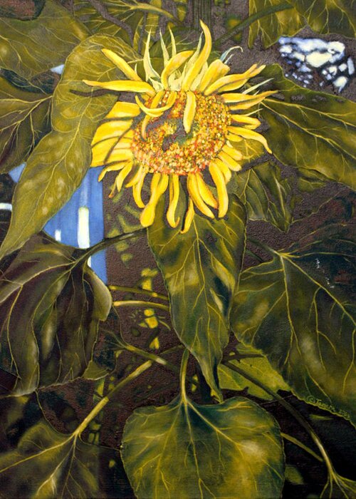 Tamara Kulish Greeting Card featuring the painting Touch This Sunflower by Tamara Kulish