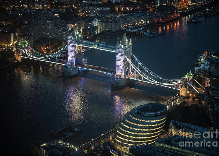 Tower Bridge Greeting Card featuring the photograph Tower Bridge at Night from the Shard by Mike Reid
