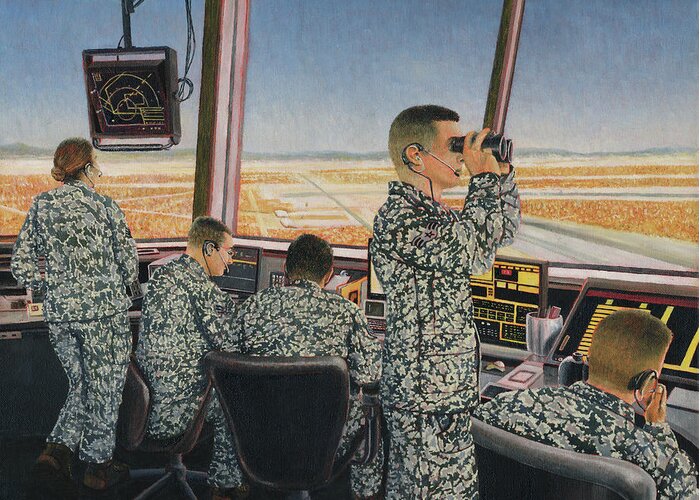 Air Force Greeting Card featuring the painting Tower Crew by Douglas Castleman
