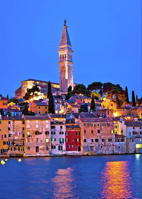 Rovinj Greeting Card featuring the photograph Town of Rovinj evening vertical view by Brch Photography