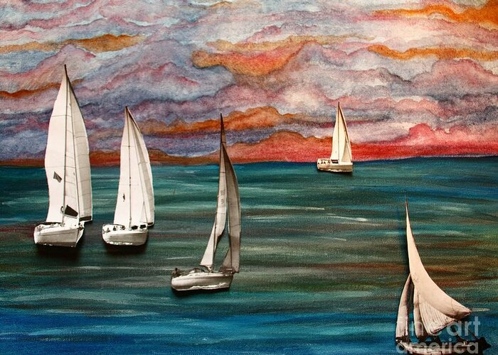 Mixed Media Artwork Greeting Card featuring the painting Toy Boats x's 5 by Barbara Donovan