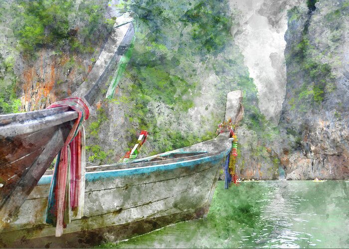 Boat Greeting Card featuring the photograph Traditional Long Boat in Thailand by Brandon Bourdages
