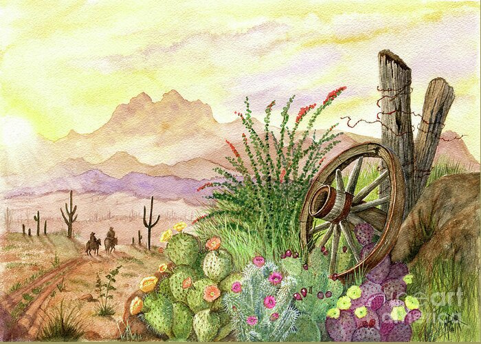 Sunrise Greeting Card featuring the painting Trail At Sunrise by Marilyn Smith