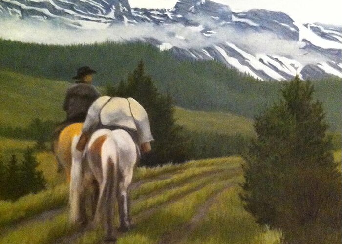 Mountains Greeting Card featuring the painting Trail Ride by Tammy Taylor