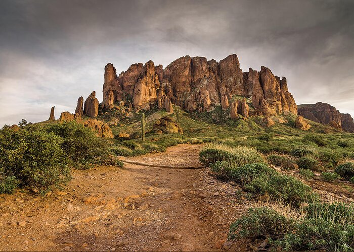 Superstition Mountains Greeting Card featuring the photograph Trail to Superstitions 2 by Greg Nyquist