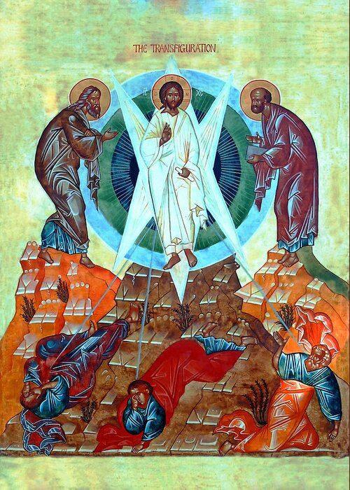 Resurrection Of Christ Greeting Card featuring the painting Transfiguration of the Lord by Munir Alawi