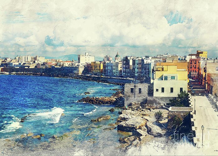 Trapani Greeting Card featuring the painting Trapani art 19 Sicily by Justyna Jaszke JBJart