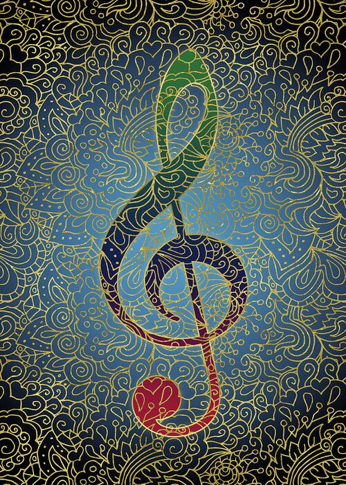 Treble Clef Greeting Card featuring the digital art Treble Clef Colorful Gold by Flo Karp