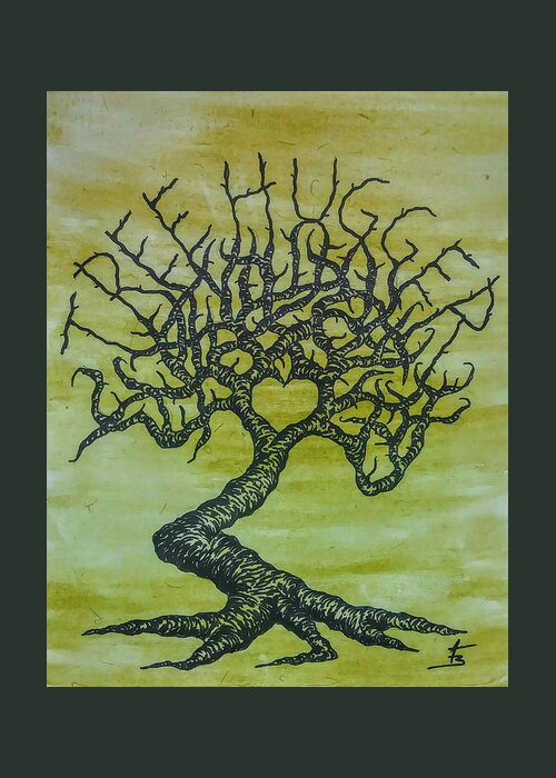 Tree Greeting Card featuring the drawing Tree Hugger Love Tree by Aaron Bombalicki