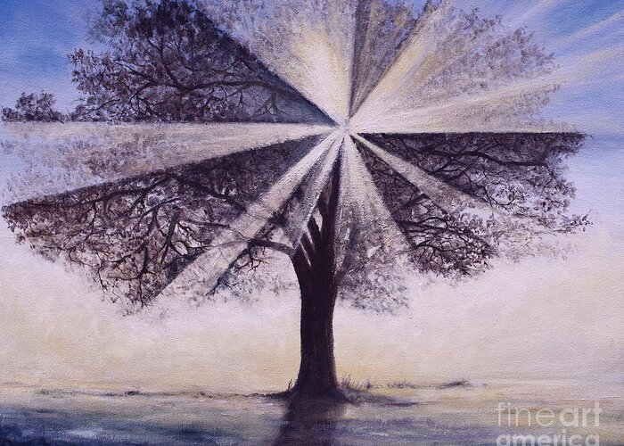 Bright Sun Paintings Greeting Card featuring the painting Tree Light by Penny Neimiller