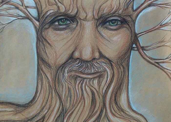 Tree Greeting Card featuring the drawing Tree Man by Linda Nielsen
