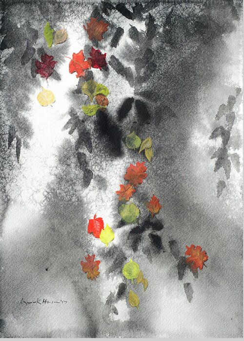 Watercolor Greeting Card featuring the painting Tree Shadows and Fall Leaves by Lynn Hansen