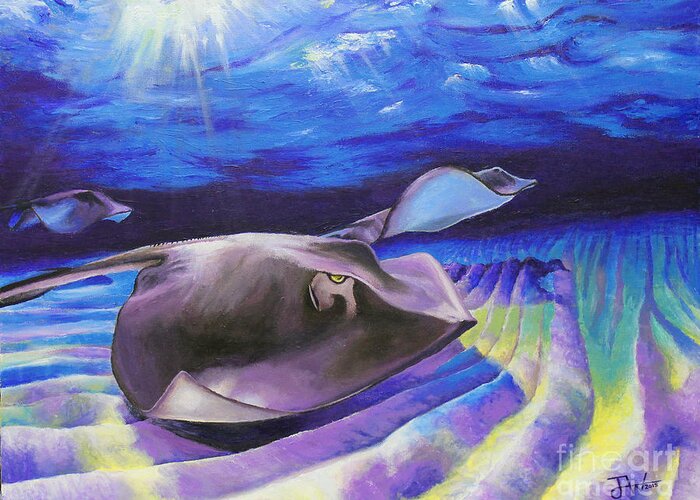 Stingray Greeting Card featuring the painting Tres Amigos by Jerome Wilson