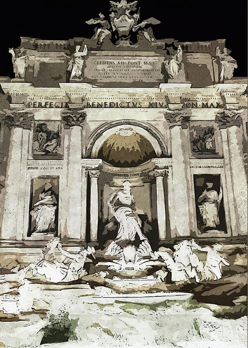 Rome Italy Greeting Card featuring the painting Trevi Fountain - 02 by AM FineArtPrints
