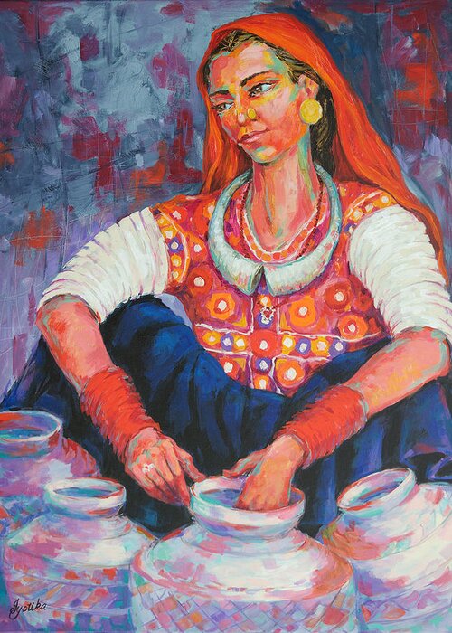 Tribal Woman Greeting Card featuring the painting Tribal Beauty of Kutch by Jyotika Shroff