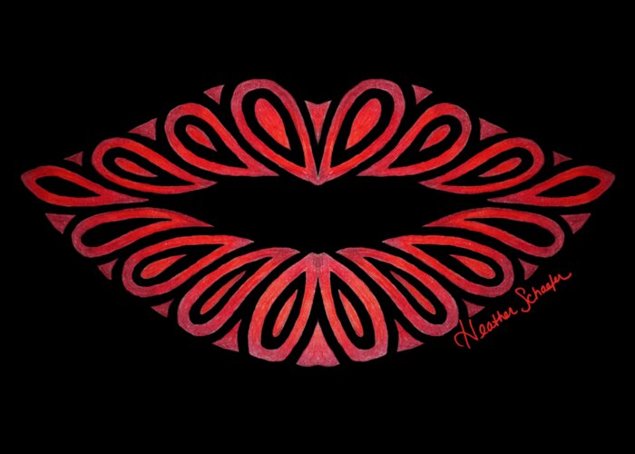 Lips Greeting Card featuring the drawing Tribal Lips by Heather Schaefer