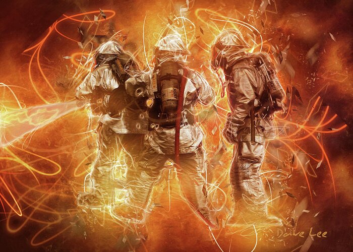 Firefighter Greeting Card featuring the digital art Tribute to America's Firefighters 1 by Dave Lee