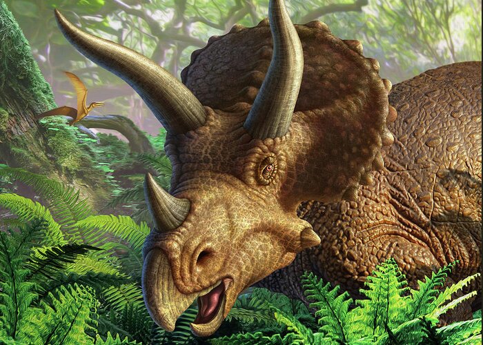 Triceratops Greeting Card featuring the digital art Triceratops by Jerry LoFaro