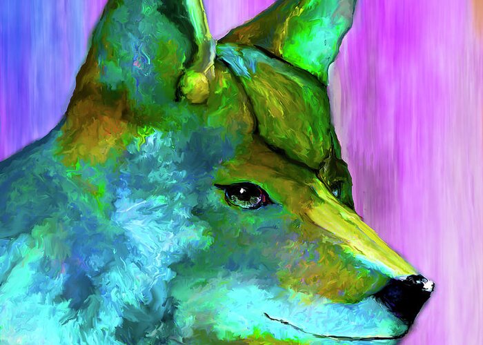 Coyote Greeting Card featuring the painting Trickster Coyote by Rick Mosher