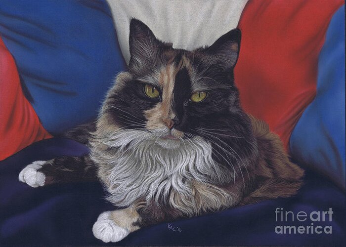 Cat Greeting Card featuring the pastel Tricolore by Karie-ann Cooper