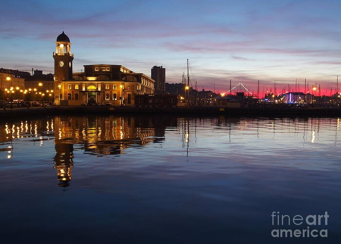 Trieste Greeting Card featuring the photograph Trieste harbor at dusk by Riccardo Mottola