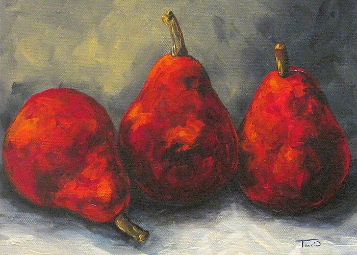 Pear Greeting Card featuring the painting Trio of Red Pears by Torrie Smiley