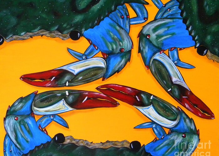 Crab Greeting Card featuring the painting Triplets by JoAnn Wheeler
