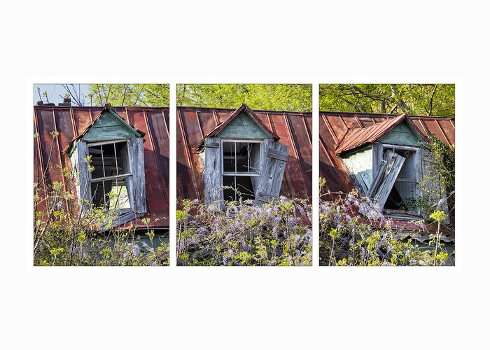 Window Greeting Card featuring the photograph Triptych Windows by Denise Bush