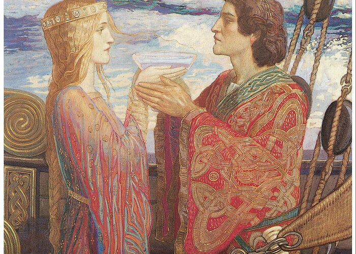 John Duncan Greeting Card featuring the painting Tristian and Isolde by John Duncan