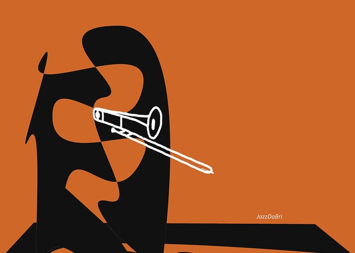 Jazzdabri Greeting Card featuring the digital art Trombone in Orange by David Bridburg
