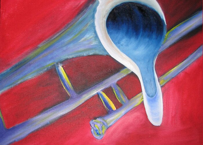 Oil On Canvas Greeting Card featuring the painting Trombone by Mike Mooney