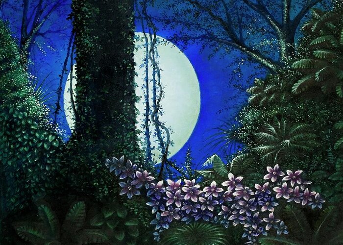 Moon Greeting Card featuring the painting Tropic Moon by Michael Frank