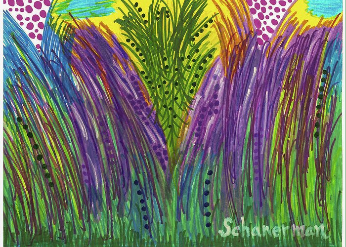 Original Art Greeting Card featuring the drawing Tropical Jungle by Susan Schanerman