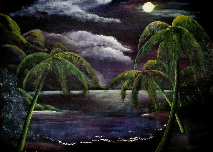 Puerto Rico Greeting Card featuring the painting Tropical Moonlight by Luis F Rodriguez