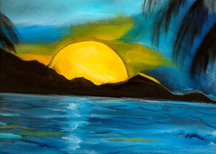 Large Moon Greeting Card featuring the painting Tropical Moonshine by Jenny Lee