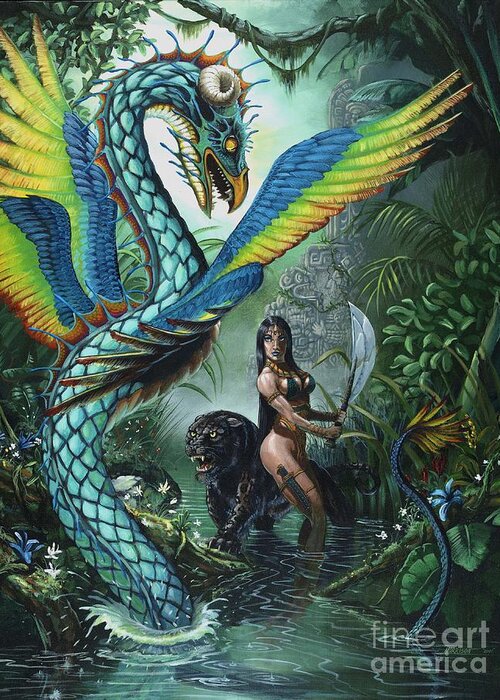 Dragon Greeting Card featuring the painting Tropical Temptress by Stanley Morrison
