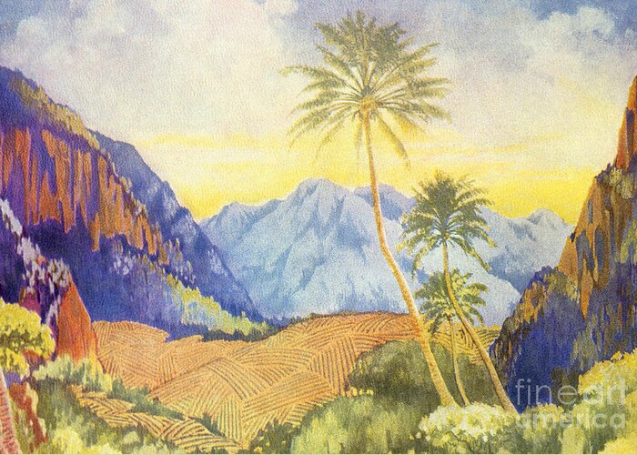 1922 Greeting Card featuring the painting Tropical Vintage Hawaii by Hawaiian Legacy Archive - Printscapes