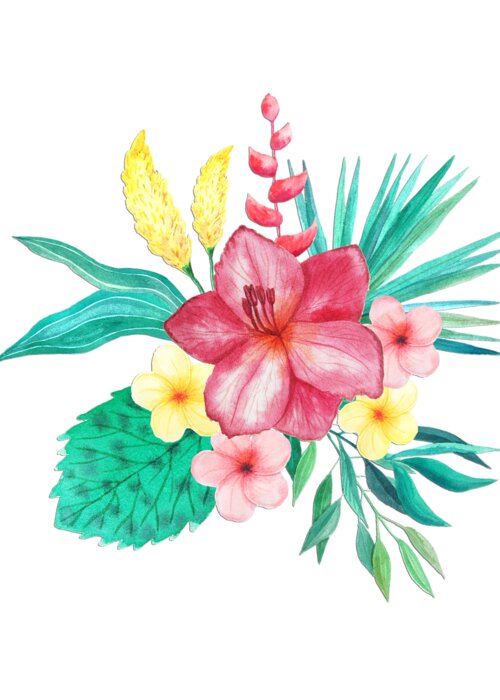 Delicate Greeting Card featuring the painting Tropical Watercolor Bouquet 9 by Elaine Plesser