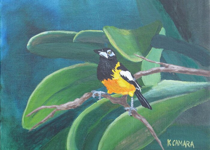 Landscape Greeting Card featuring the painting Troupial by Kathie Camara