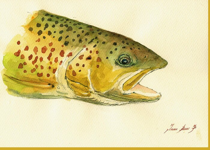 Trout Art Wall Greeting Card featuring the painting Trout watercolor painting by Juan Bosco